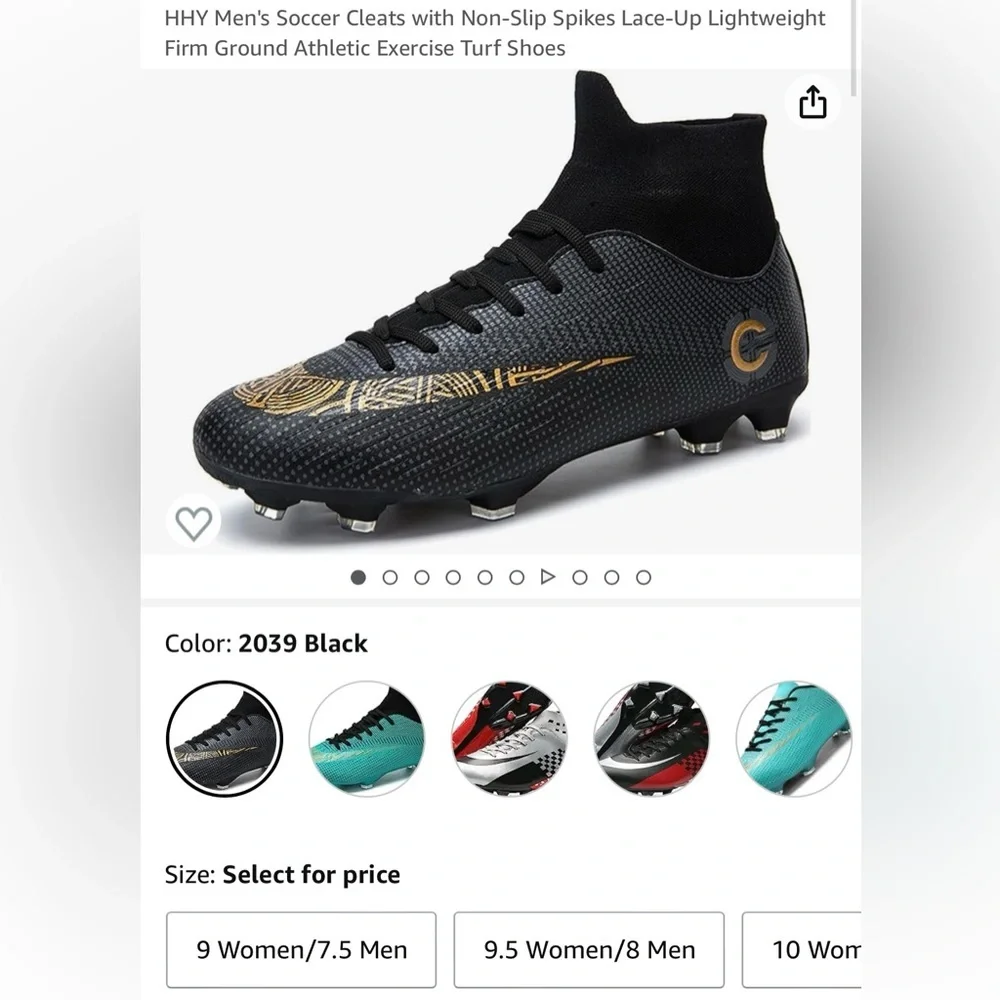 Men's blk/gold cleats. Size 8.5